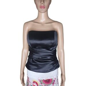*Alfred Sung women's black satin Ruched retro Corset Bustier Top Sz 6 Formal